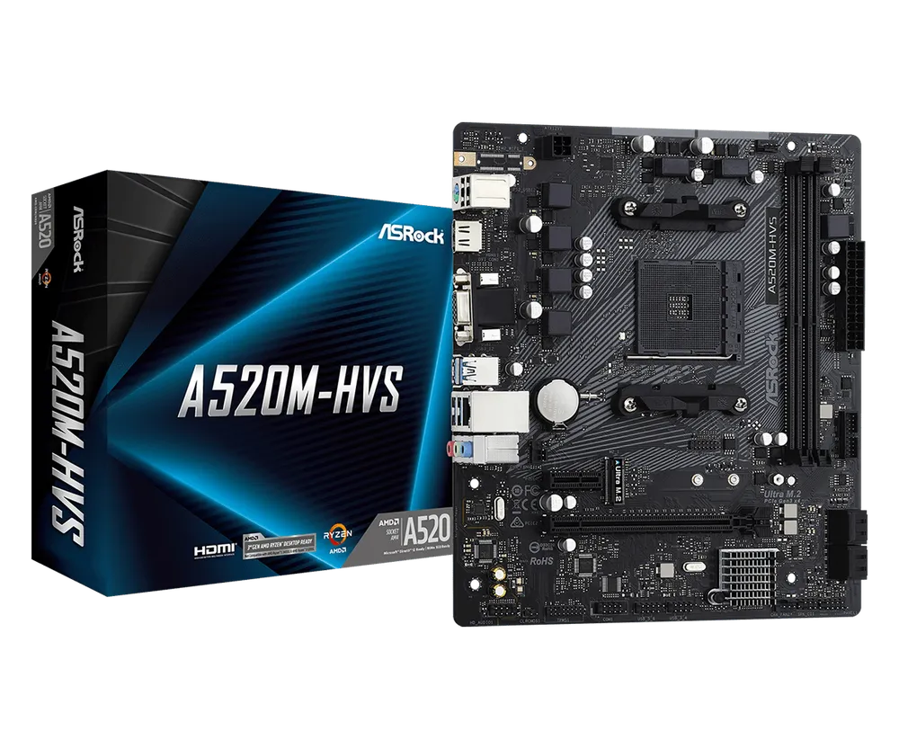Mainboard Asrock A520M-HVS (AMD A520/ Socket AM4/ M-ATX/ 2 khe ram)